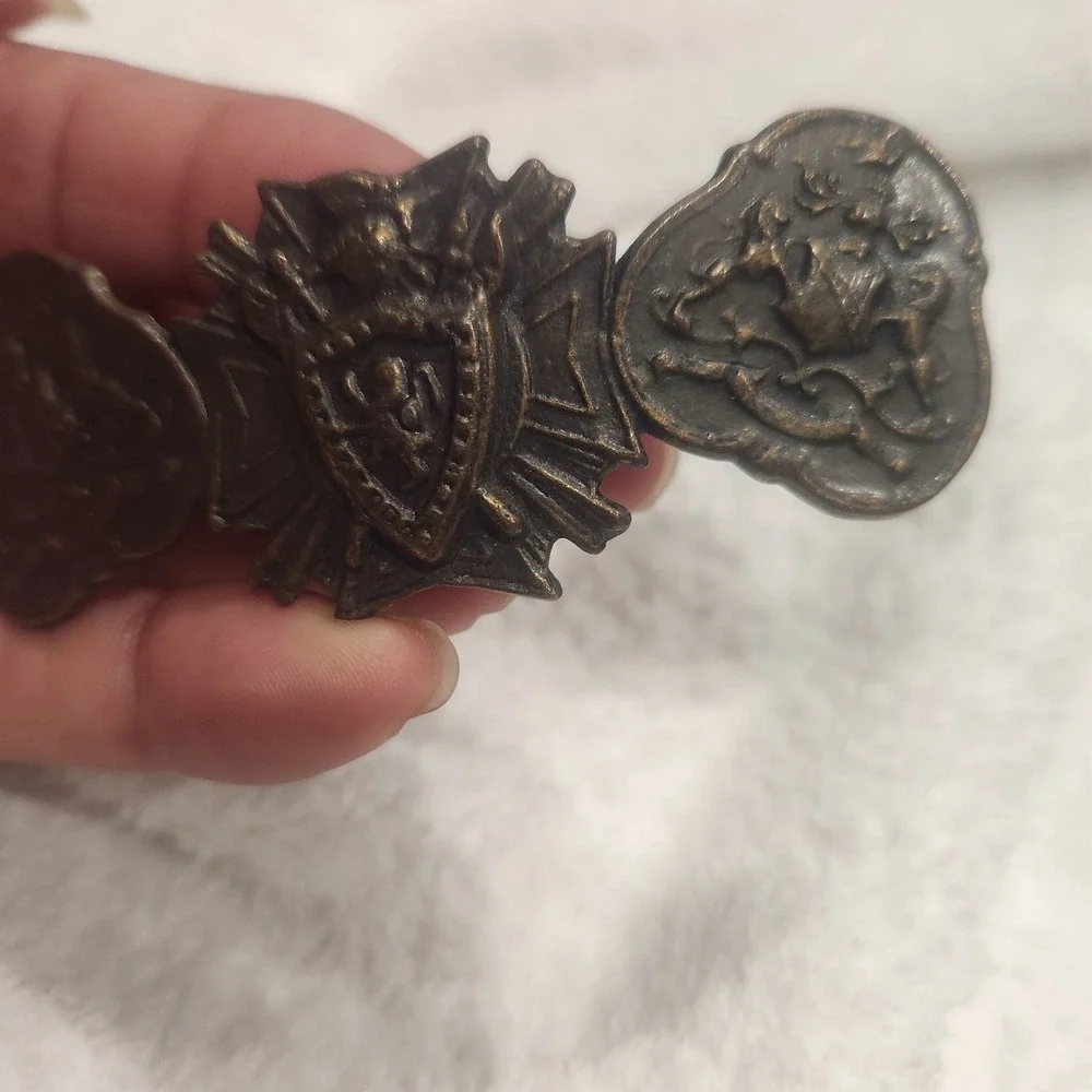 Vintage Bronze Heraldic‎ Crest Hair Barrette Medieval Lion Shield Knight Gothic